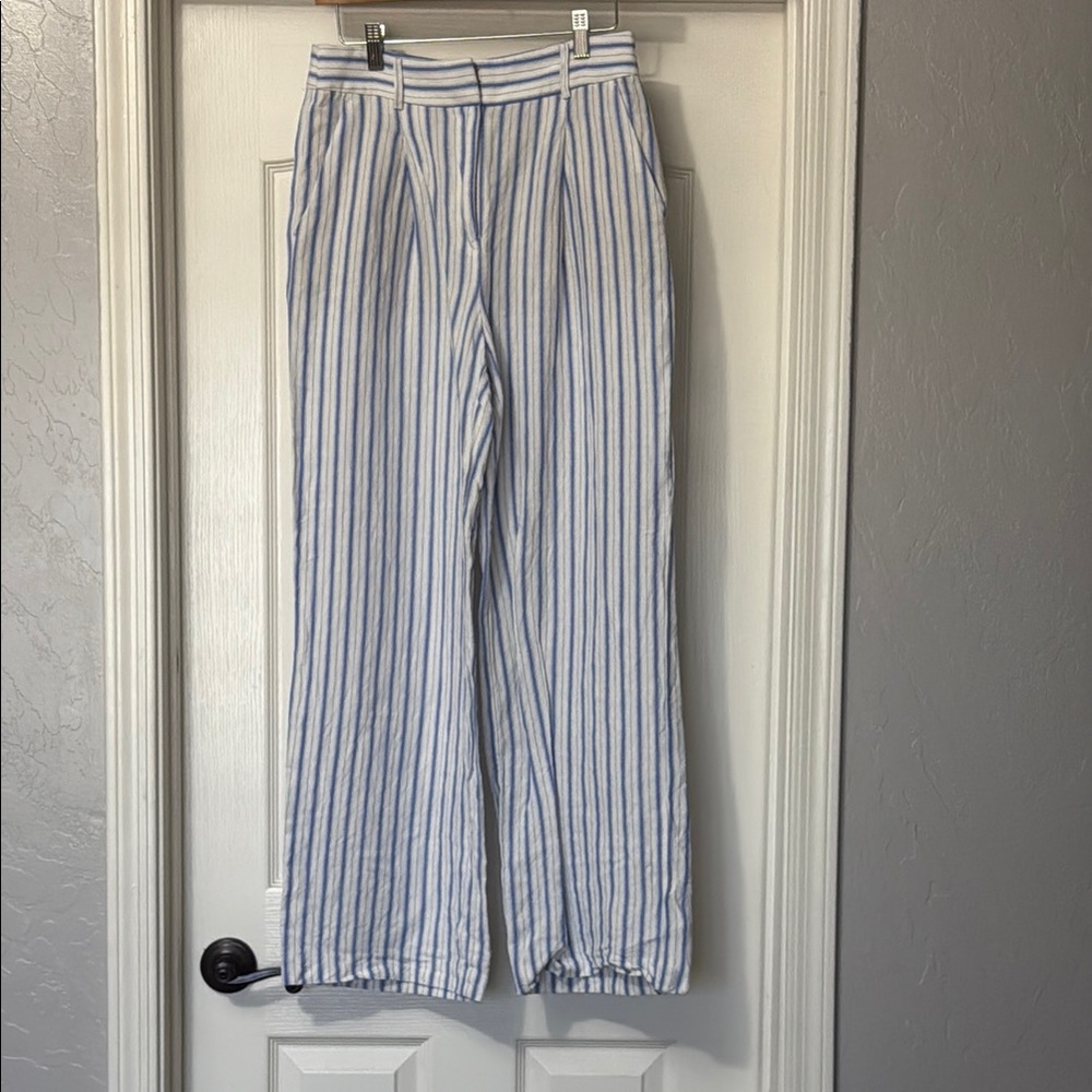 LOFT Blue and White Striped Wide Leg Pants